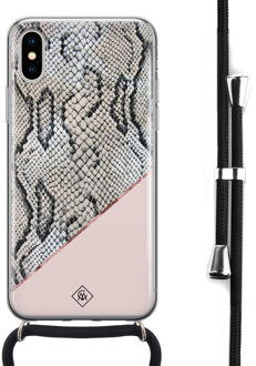Casimoda iPhone X/XS hoesje met koord - Snake print roze