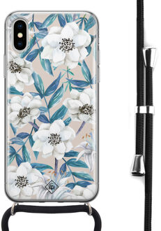 Casimoda iPhone X/XS hoesje met koord - Touch of flowers Blauw