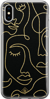 Casimoda iPhone X/XS siliconen hoesje - Abstract faces Zwart, Wit