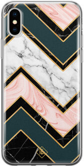 Casimoda iPhone X/XS siliconen hoesje - Marmer triangles Zwart, Goudkleurig
