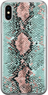 Casimoda iPhone X/XS siliconen hoesje - Snake pastel Zwart, Wit