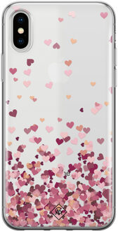 Casimoda iPhone X/XS transparant hoesje - Falling hearts Rood