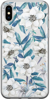 Casimoda iPhone X/XS transparant hoesje - Touch of flowers Blauw