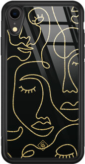 Casimoda iPhone XR glazen hardcase - Abstract faces Zwart