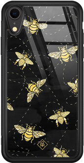 Casimoda iPhone XR glazen hardcase - Bee yourself Zwart
