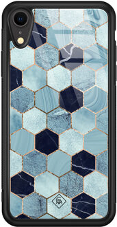 Casimoda iPhone XR glazen hardcase - Blue cubes Blauw