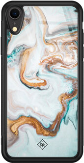 Casimoda iPhone XR glazen hardcase - Goud blauw marmer