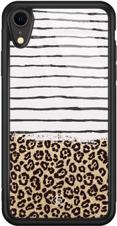 Casimoda iPhone XR glazen hardcase - Leopard lines Bruin/beige
