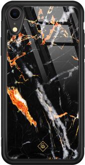 Casimoda iPhone XR glazen hardcase - Marmer zwart oranje