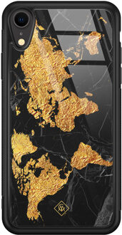 Casimoda iPhone XR glazen hardcase - Wereldkaart Goudkleurig