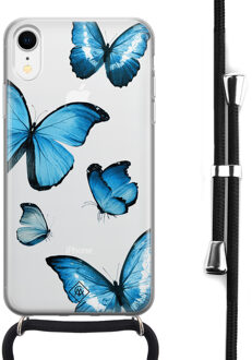 Casimoda iPhone XR hoesje met koord - Blauwe vlinders