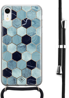 Casimoda iPhone XR hoesje met koord - Blue cubes Blauw