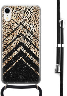 Casimoda iPhone XR hoesje met koord - Chevron luipaard Bruin/beige