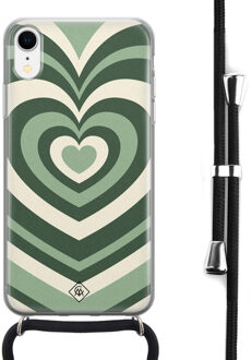 Casimoda iPhone XR hoesje met koord - Hart groen swirl