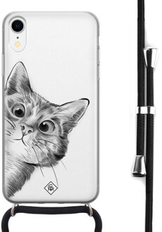 Casimoda iPhone XR hoesje met koord - Kiekeboe kat Wit
