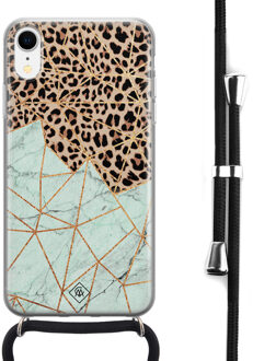 Casimoda iPhone XR hoesje met koord - Luipaard marmer mint Bruin/beige