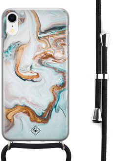 Casimoda iPhone XR hoesje met koord - Marmer blauw goud Blauw, Goudkleurig