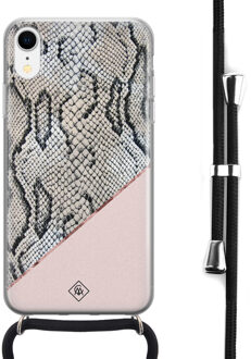 Casimoda iPhone XR hoesje met koord - Snake print roze