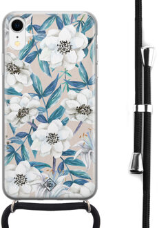 Casimoda iPhone XR hoesje met koord - Touch of flowers Blauw