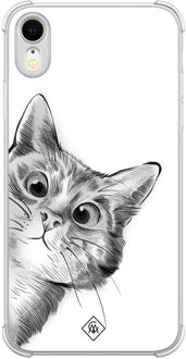 Casimoda iPhone XR shockproof hoesje - Kat kiekeboe Grijs/zilverkleurig
