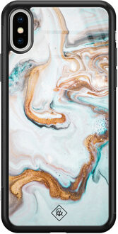 Casimoda iPhone XS Max glazen hardcase - Goud blauw marmer Zwart