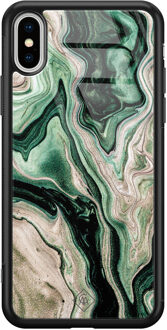Casimoda iPhone XS Max glazen hardcase - Green waves Wit