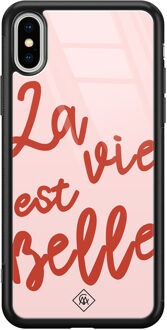 Casimoda iPhone XS Max glazen hardcase - La vie est belle Bruin/beige