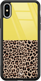 Casimoda iPhone XS Max glazen hardcase - Luipaard geel Blauw