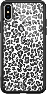 Casimoda iPhone XS Max glazen hardcase - Luipaard grijs Zwart