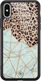 Casimoda iPhone XS Max glazen hardcase - Luipaard marmer mint Zwart