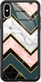 Casimoda iPhone XS Max glazen hardcase - Marmer triangles Blauw