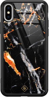 Casimoda iPhone XS Max glazen hardcase - Marmer zwart oranje Bruin/beige