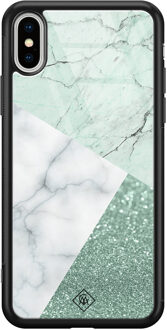 Casimoda iPhone XS Max glazen hardcase - Minty marmer collage Goudkleurig