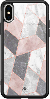 Casimoda iPhone XS Max glazen hardcase - Stone grid Roze