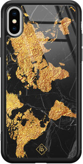 Casimoda iPhone XS Max glazen hardcase - Wereldkaart Roze