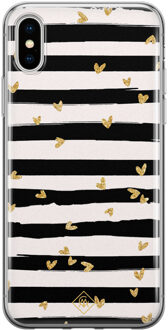 Casimoda iPhone XS Max siliconen hoesje - Hart streepjes Zwart, Goudkleurig