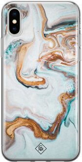 Casimoda iPhone XS Max siliconen hoesje - Marmer blauw goud Blauw, Goudkleurig