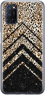 Casimoda Oppo A92 siliconen hoesje - Chevron luipaard Zwart, Bruin/beige