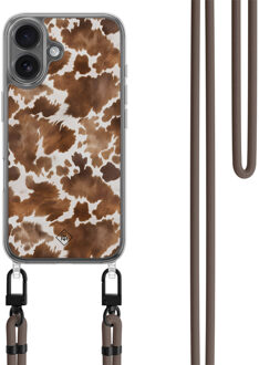 Casimoda Phone 17 hoesje met donkerbruin koord - Koeienprint Bruin/beige