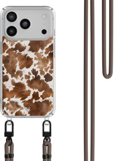 Casimoda Phone 17 hoesje met donkerbruin koord - Koeienprint Bruin/beige