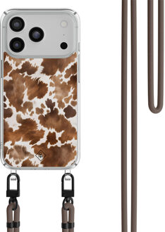 Casimoda Phone 17 Pro hoesje met donkerbruin koord - Koeienprint Bruin/beige