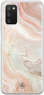 Casimoda Samsung Galaxy A03s siliconen hoesje - Marmer waves Bruin/beige