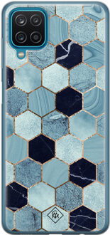 Casimoda Samsung Galaxy A12 siliconen hoesje - Blue cubes Blauw