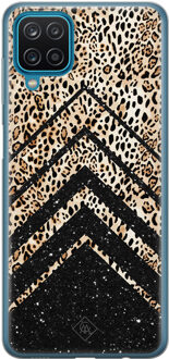 Casimoda Samsung Galaxy A12 siliconen hoesje - Chevron luipaard Zwart, Bruin/beige