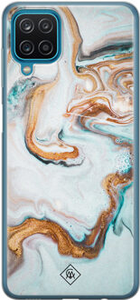 Casimoda Samsung Galaxy A12 siliconen hoesje - Marmer blauw goud Blauw, Goudkleurig