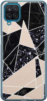 Casimoda Samsung Galaxy A12 siliconen telefoonhoesje - Abstract painted Zwart, Bruin/beige