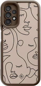 Casimoda Samsung Galaxy A13 4G bruine case - Abstract faces Bruin/beige
