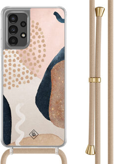 Casimoda Samsung Galaxy A13 4G hoesje met beige koord - Abstract dots Bruin/beige