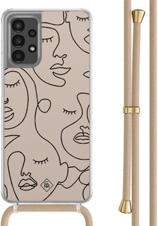 Casimoda Samsung Galaxy A13 4G hoesje met beige koord - Abstract faces Bruin/beige