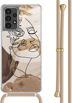 Casimoda Samsung Galaxy A13 4G hoesje met beige koord - Abstract gezicht bruin Bruin/beige
